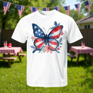 T-shirt da donna con farfalle e bandiera americana, per il 4 luglio, alla moda, promozionale, per ragazze - Product Image 3