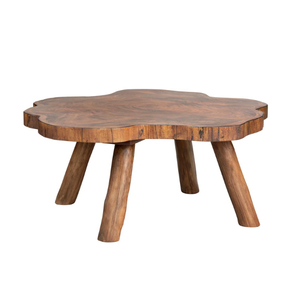 Table basse moderne en bois de suar massif, forme organique, plateau à bord naturel et pieds en bois arrondis pour le salon - Product Image 2