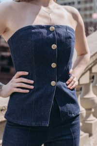 Chaleco Vaquero Azul Vintage de Un Solo Pecho para Mujer, Cuello Camisero, Estilo Casual para Verano - Product Image 2