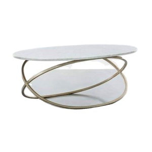 Table basse ronde intérieure en marbre blanc Bianco Carrara de style européen Table basse italienne en pierre et métal - Product Image 1