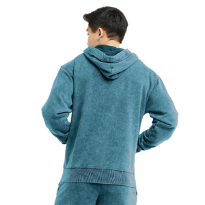 Sweats à capuche délavés à l'acide pour hommes fabriqués en vrac molleton vert de mer pull imprimé bouffant 3D vente d'hiver tarifs bon marché - Product Image 4