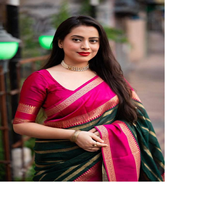 Saree in Seta Pura Multicolore con Bordo in Zari e Nappe, Tradizionale Mulmul Tessuto a Mano, per Feste Invernali da Donna, Vendita all'Ingrosso