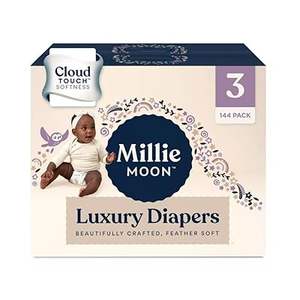 Couches jetables de luxe Millie Moon (Taille 3, 144 unités) Bébés - Tissu non tissé, protection contre les fuites, surface sèche, absorption, 27-40 livres - Product Image 1