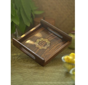 Plateau de service polyvalent en bois rectangulaire de grande capacité en laiton AK avec poignée de couleur blanche pour décor de table/décor de cuisine - Product Image 5