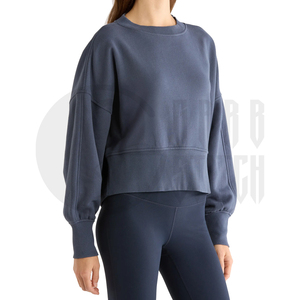 Sudadera extragrande corta de cuello redondo para mujer, de forro polar, manga larga, estilo casual urbano, top liso personalizable - Product Image 4