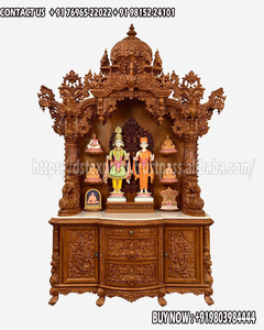 Madera de teca tradicional Mahalakshmi Mandir para el hogar Om Ganesha Pooja Room DST Exports Designer Ganesha Templo de madera tallada UK - Product Image 5