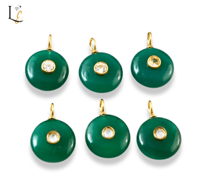 จี้เงินแท้ 925 ประดับพลอยออนิกซ์สีเขียวธรรมชาติทรงกลม ขนาด 15 มม. สำหรับทำเครื่องประดับ - Product Image 1