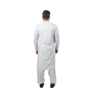 Shalwar pour homme E-29 à manches longues, 100% coton popeline, blanc, anti-rides - Product Image 3