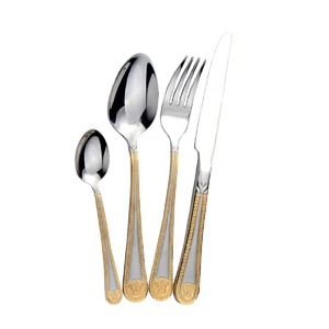 Cubiertos de Madera Ecológicos de Lujo, Cubiertos de Oro y Plata con Patrón de Llave Griega y Emblema de Medusa para Cenas en Casa, Bodas y Fiestas - Product Image 3