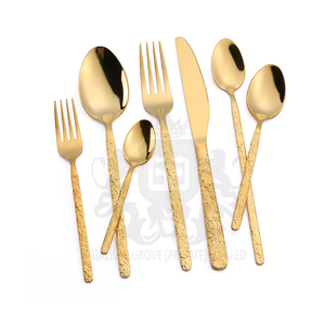 Juego de cubiertos de acero inoxidable moderno y duradero dorado, 4 Uds., cuchara, tenedor, cuchillo, patrón en relieve, mango, cubiertos dorados, regalos de espejo - Product Image 1