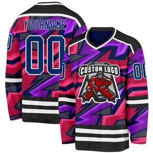 เสื้อฮอกกี้ผู้ใหญ่คุณภาพสูงยอดนิยม ปรับแต่งได้ด้วยการพิมพ์แบบรีดร้อน ผ้าทวิล 100% โพลีเอสเตอร์ แห้งเร็ว บริการ OEM - Product Image 6