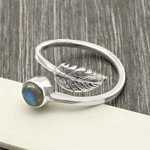 Pretty Leaf Design <b>Adjustable</b> <b>Ring</b> Comes With Natural Labradorite Gemstone Crafted From 925 <b>Sterling</b> <b>Silver</b> Fine Boho Jewelry - Product Image 3
