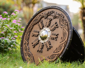 Armadura Escudo vikingo personalizado Escudo medieval Tallado Regalo vikingo Decoración de pared Escudo redondo vikingo Brazo por Calvin Handicraft - Product Image 1