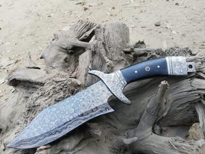 Handmade Damascus Steel Fixed Blade <b>Knife</b> with Black Micarta <b>Handle</b> and Leather Sheath OEM Multipurpose Camping <b>Knife</b> - Product Image 5