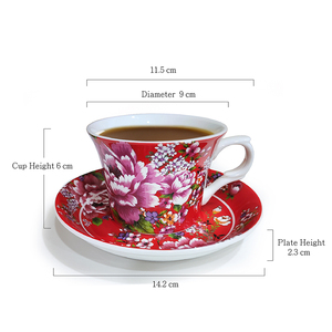 Ensemble tasse et soucoupe à café en porcelaine rouge à motifs floraux Shin Tai Yuan, imprimé par transfert d'eau, pour cadeau de fêtes - Product Image 3