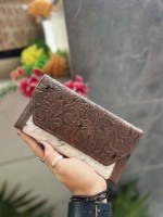 Casing ponsel genggam dompet kulit ukir desainer baru dompet kulit sapi bergaya dompet warna Pirus untuk wanita