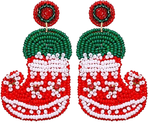 Pendientes hechos a mano con cuentas de árbol de Navidad en capas, pendientes bordados de árbol de Navidad verde de estilo clásico - Product Image 3