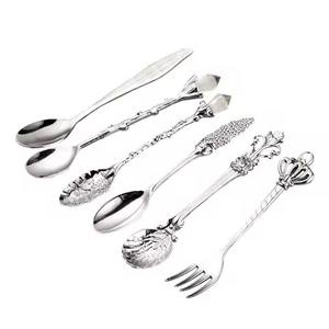 Luxury Antique Handle Stainless Steel Vintage Silverware Flatware <b>Cutlery</b> <b>Set</b> in Silver for Wedding - Product Image 3
