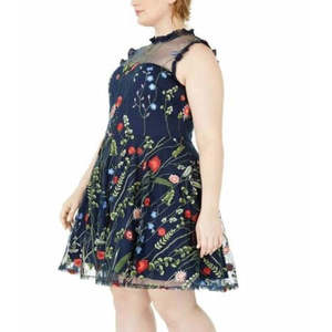 Robe décontractée trapèze brodée florale marine tendance grande taille 20W pour femme City Studios, en polyester, taille XL, vêtements pour femme, naturel - Product Image 3
