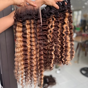 Extensiones de cabello humano vietnamita de alta calidad Bumerse Curly Highlight Color Paquetes de cabello crudo 100% Cabello humano real - Product Image 5