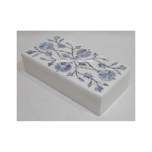 Boîte en marbre de nacre bleue de forme rectangulaire la plus attrayante pour aliments secs avec incrustation de vadrouille pour la vaisselle, la maison et les restaurants - Product Image 2