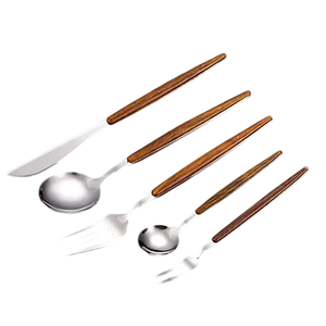 Ensemble de couverts en acier inoxydable de qualité supérieure avec manche en bois, poli miroir, ustensiles de table pour la maison, la cuisine et les restaurants - Product Image 4