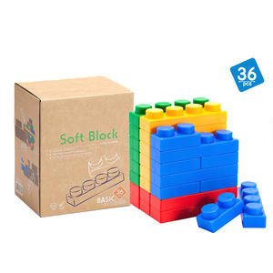 Vente en gros de 36 pièces de blocs de construction en plastique souple de 3 cm de hauteur, ensemble de blocs, 2 tailles, 4 couleurs, certifié CE, jouet de construction - Product Image 2