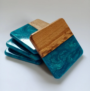 Sous-verre en bois et résine 5mm d'épaisseur résine époxy blanche tasse à café carrée caboteur fabrication prix le plus bas - Product Image 6