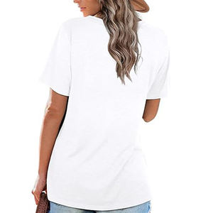 เสื้อยืดสีขาวแขนสั้นคอสี่เหลี่ยมลำลองของผู้หญิงเสื้อยืดสีทึบปักออกแบบทำจากผ้าใบโพลีเอสเตอร์โลโก้ - Product Image 5