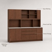 Buffet en bois massif sur mesure avec dessus en pierre frittée, 6 portes, tiroirs de rangement, style ferme/hôtel, durable pour la pièce