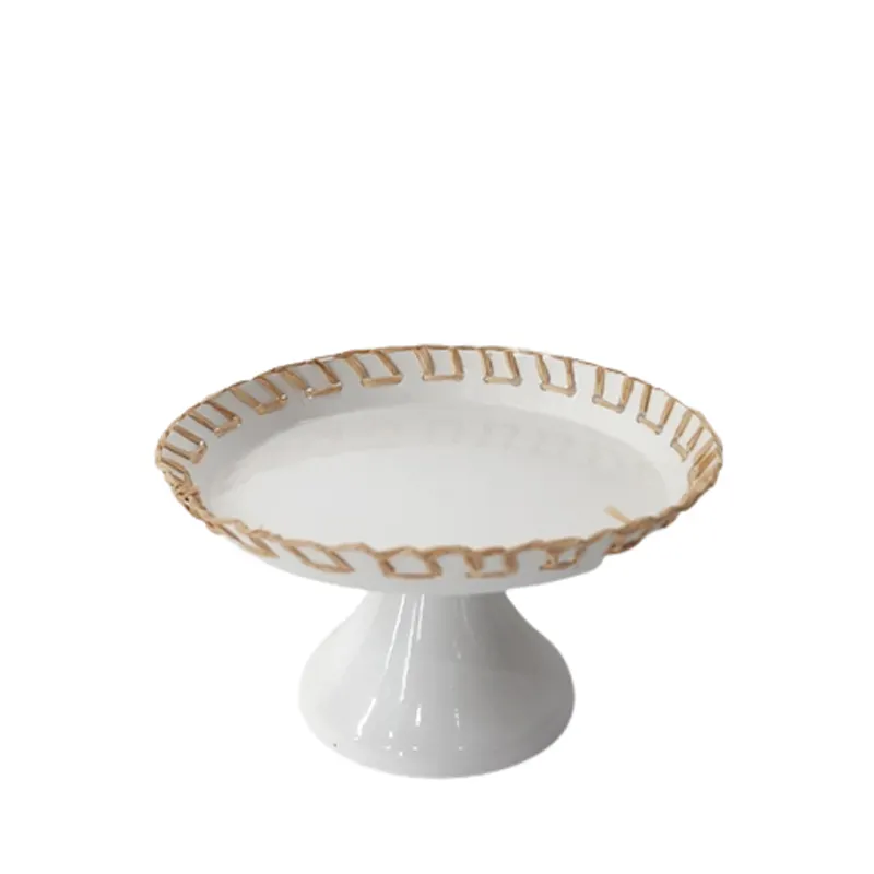 Iron & Plastic Round Cake Stand White & Natural Color Serving Cake Stand For Wedding & Table Top Decoration