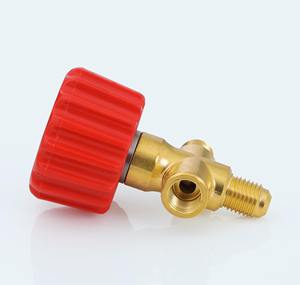 Valve rouge 1/4 de pouce en laiton 7/16-20 SAE 45 °   Manomètre de collecteur de réfrigérant 1100 PSI avec port BSP 1/8-28, Inde - Product Image 1