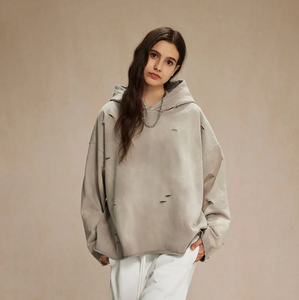 OEM personalizado Vintage Sun Faded Drop Shoulder Sudadera con capucha desgastada de gran tamaño para las mujeres Loose Fit Pullover sudadera Streetwear Casual - Product Image 4
