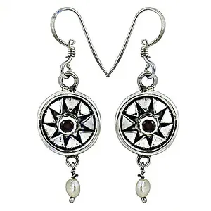 Boucles d'oreilles pendantes Art Palace motif étoile vintage, imitation perle, bijoux en alliage d'argent antique pour femme, cadeau élégant du Rajasthan - Product Image 3