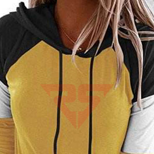 Sudadera con capucha de bloque de color para mujer con servicios OEM con logotipo impreso personalizado a precio al por mayor de RUKHMAL SPORTS - Product Image 3