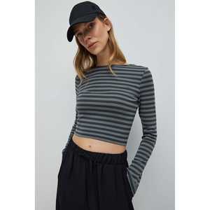 T-shirt basique à manches longues rayé décontracté pour femmes, coupe ajustée, respirant, en coton et élasthanne, taille XS à XL pour l'été - Product Image 1