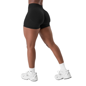 Women Black Seamless Mid Rise <b>Gym</b> <b>Shorts</b> Stretch Compression Workout Fitness Scrunch Shaping Training <b>Shorts</b> - Product Image 3