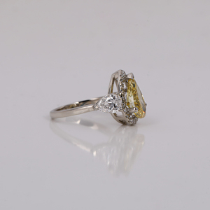 Yellow Pear Cut Lab Created Diamond Three Stone Halo Engagement Ring Round Cut Diamond 14KT Solid Gold Anniversary Gift Ring - Product Image 6