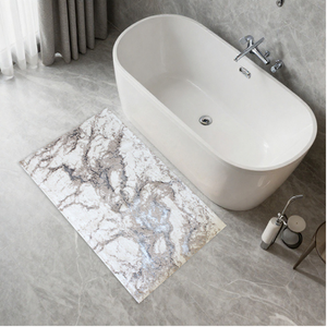 Alfombra de Baño Rectangular Elvin 70x120cm Color Crudo, de Algodón Reciclado con Patrón Abstracto Jacquard, Hecha en Turquía - Product Image 1