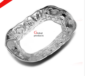 Plato para servir aperitivos de metal con acabado plateado brillante de acero inoxidable de aspecto clásico para restaurante y bar de hotel - Product Image 4