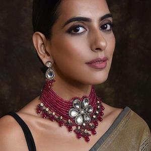 Hermoso Original chapado en oro clásico Kundan con espalda Meenakari gargantilla conjunto con pendientes para mujeres bodas compromisos desgaste - Product Image 1