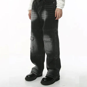 Men's Jeans Top Quality Custom Printing Logo Denim Pants Baggy Streetwear Jeans <b>Stacked</b> Long Straight Pants - Product Image 4