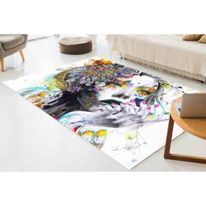 Alfombra con Retrato de Mujer Abstracta: Decoración Artística Moderna y Colorida, Alfombra Impresa, con Pelo Suave - Product Image 4