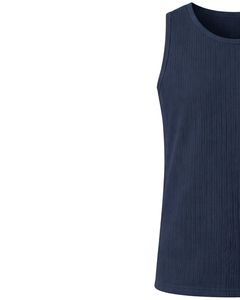 Camiseta sin Mangas Personalizada para Hombre, Ajustada, Deportiva, Informal, de Verano, Tejido Elástico Suave, Color Azul Marino, Venta al Por Mayor OEM - Product Image 2