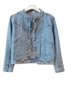 Beautiful Floral Embroidery Fine <b>Needlework</b> Classic Vintage Aesthetic Look New Women Denim Tops - Product Image 3