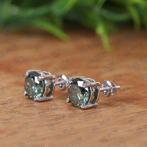 925 <b>Sterling</b> <b>Silver</b> Classic <b>Stud</b> <b>Earrings</b> with Green Diamond Round Cut Simple Wedding Gift for Women Moissanite Jewelry - Product Image 5