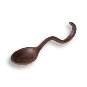 Cuillère de cuisine en bois d'acacia 100% naturel et pur avec manche incurvé, ustensiles de cuisine faits à la main, design personnalisé - Product Image 1
