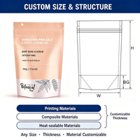 Sachet Doypack 500g 17.6oz 1.1lb 130 microns rose/blanc/noir en PET/VMPET/PE avec vernis brillant, fermeture éclair et trou de suspension pour gommage corporel