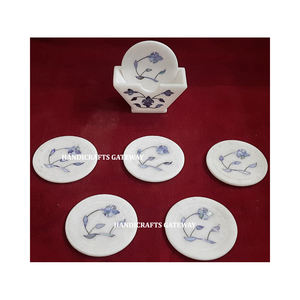 Juego de Posavasos de Mármol Blanco con Diseño de Flores Incrustadas, Acabado Fino y Atractivo, para Decoración y Regalos - Product Image 5