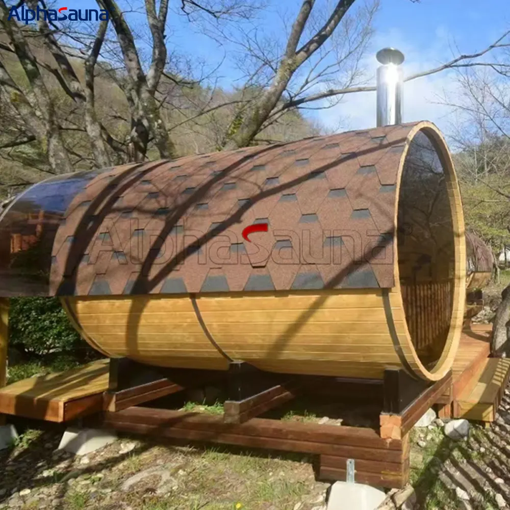 Hemlock Wood Large Barrel Outdoor Sauna Room 8 People